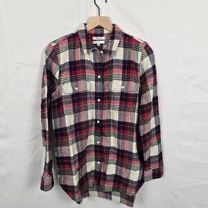Madewell Red Cream Blue Plaid Flannel Shirt Size M Long Sleeve Button Down